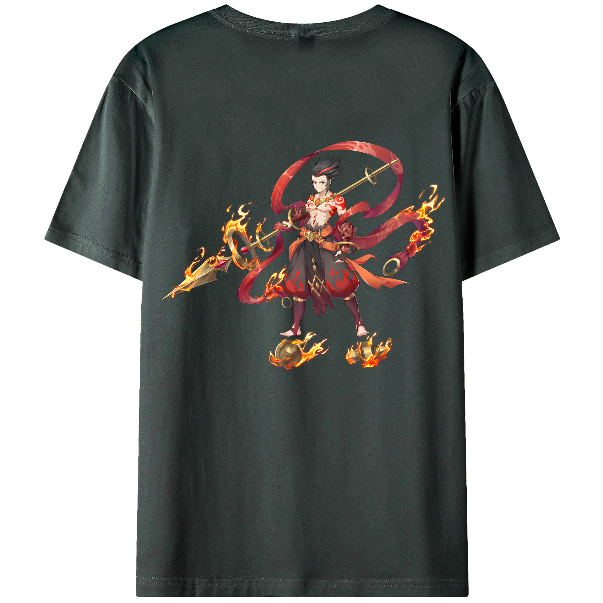 （画像用） Ne Zha 2 ナタ 魔童の大暴れ 綿100％ メンズ半袖Tシャツ（バックプリント） 通気性